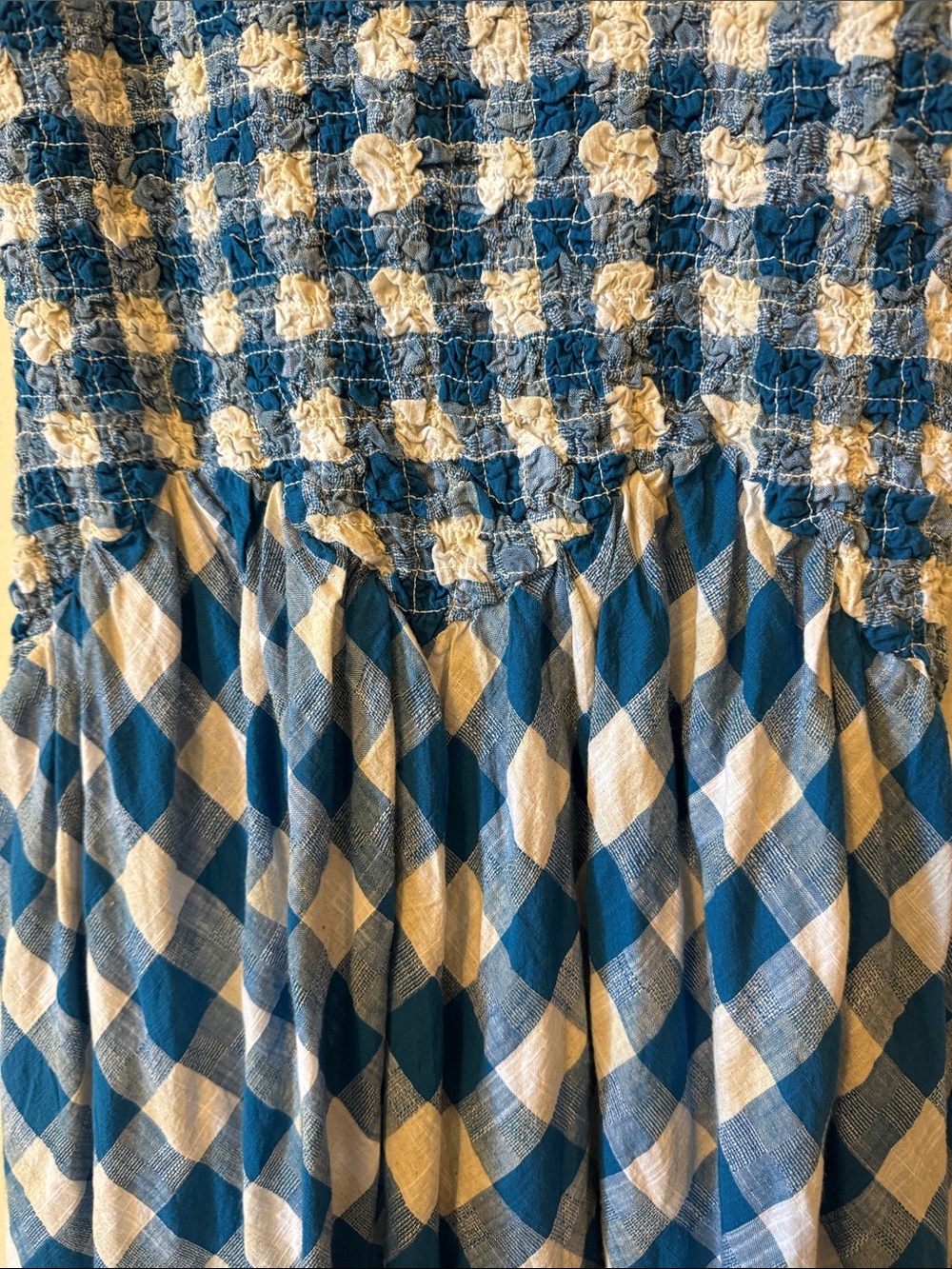 Free People Vera Free-est Smocked Check Summer Billowy Midi Dress Small - Picture 8 of 9